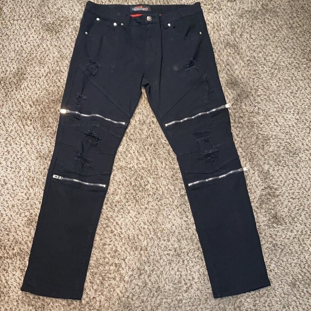 Copper Rivet Black Zipper Wide Leg Oversized Jeans Men Size 3XLarge